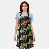 世界に喜びを ネオンクリスマスツリーブラシストローク エプロン (着用した状態)