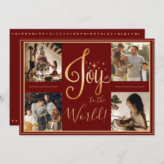 世界に喜びを フォト クリスマス 赤い ホリデー カード (正面/裏面)