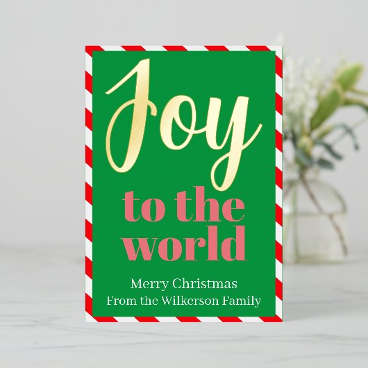 世界に喜びを 祭れ クリスマス ペッパーミント 箔シーズンカード (立ち正面)