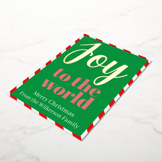 世界に喜びを 祭れ クリスマス ペッパーミント 箔シーズンカード (回転した状態)