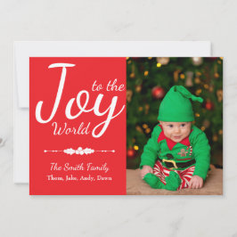 世界に喜びを 赤いクリスマス写真カード シーズンカード