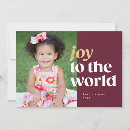 世界に喜びを 赤と金のホリデー写真カード シーズンカード (正面)