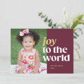 世界に喜びを 赤と金のホリデー写真カード シーズンカード (スタンド正面)