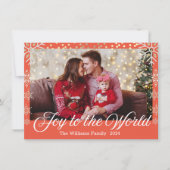 世界に喜びを、雪の結晶が赤く輝く写真 シーズンカード (正面)