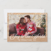 世界に喜びを、雪の結晶が輝くクラフト写真 シーズンカード (正面)