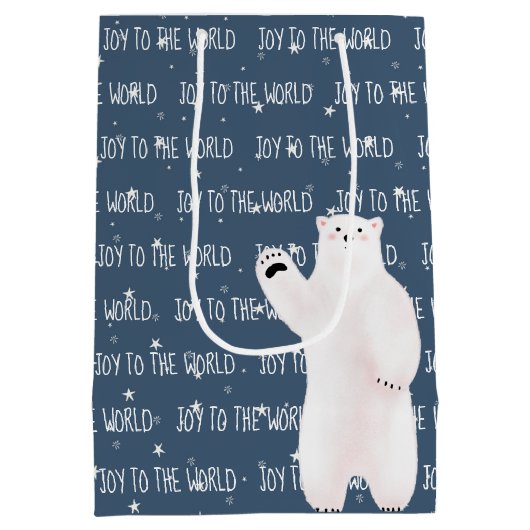 世界に喜ぶ星の上に北極熊 ミディアムペーパーバッグ (裏面)