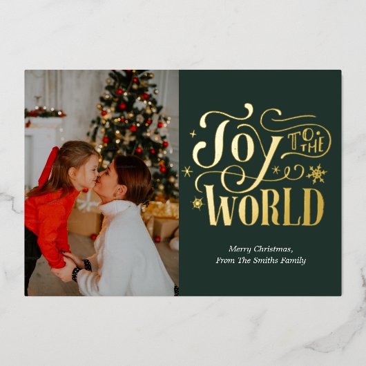 世界に喜ぶ緑の金ゴールド書道写真 箔シーズンカード (正面)