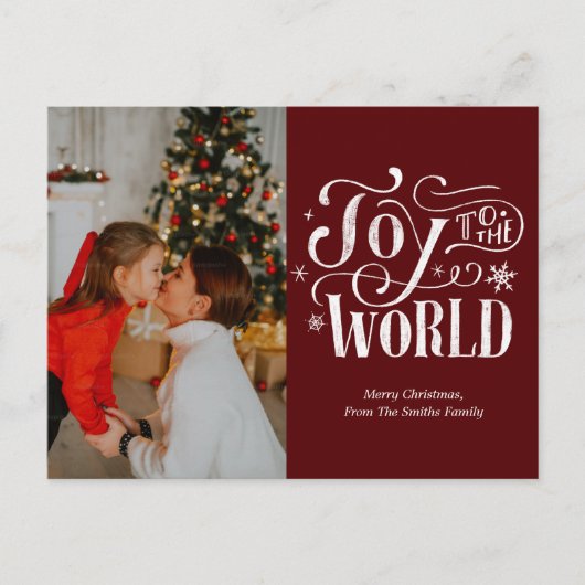 世界に喜ぶ赤い書道写真モダン シーズンポストカード (正面)