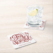 世界に喜ぶ赤エレガント文字クリスチャン スクエアペーパーコースター (インサイチュ)