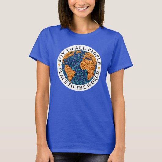 世界に平和と喜びを - 花咲く地球 Tシャツ (正面)