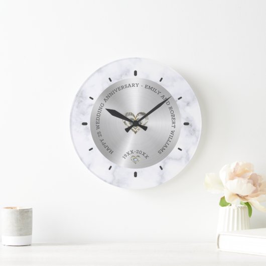 世界に広がる大理結婚石と銀の25番目の幸福 ラージ壁時計 (ホーム)