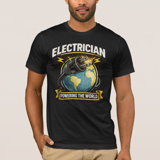 世界に電力を供給する電気技師のシャツ Tシャツ (正面)