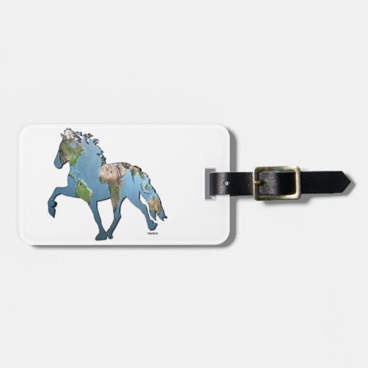 世界に食べ込んだアイスランドの馬をトーティングする ラゲッジタグ (正面横)