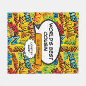 世界のいとこ最高ののレトロおもしろい漫画本 フリースブランケット (正面(横))