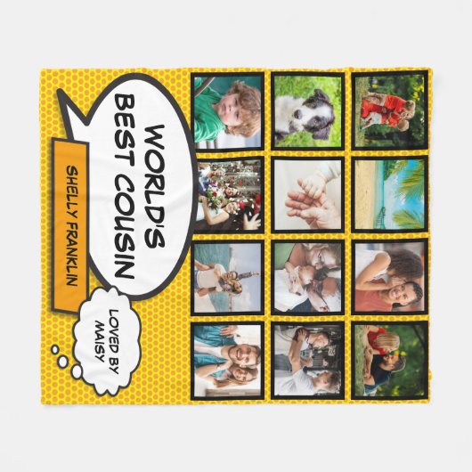 世界のいとこ最高の12フォト漫画レトロおもしろい フリースブランケット (正面(横))