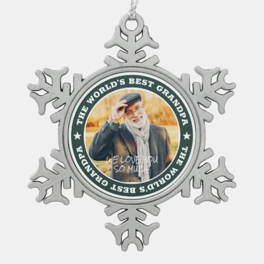 世界のおじい最高のちゃんスターモダンカスタム スノーフレークピューターオーナメント (正面)