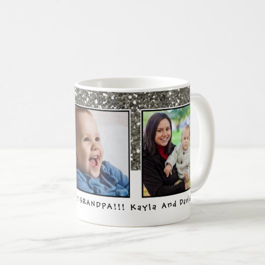 世界のおじい最高のちゃん3フォトコラージュ名前をカスタムする コーヒーマグカップ (正面右)