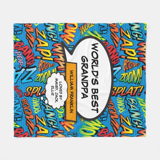 世界のおじい最高のちゃん，おじいちゃんおもしろい漫画ブルー フリースブランケット (正面(横))