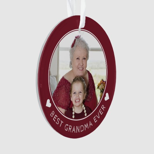 世界のおばあちゃんがかわいい赤い形見の写真 オーナメント (正面)