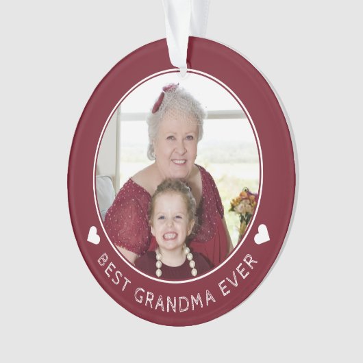 世界のおばあちゃんがかわいい赤い形見の写真 オーナメント (正面)