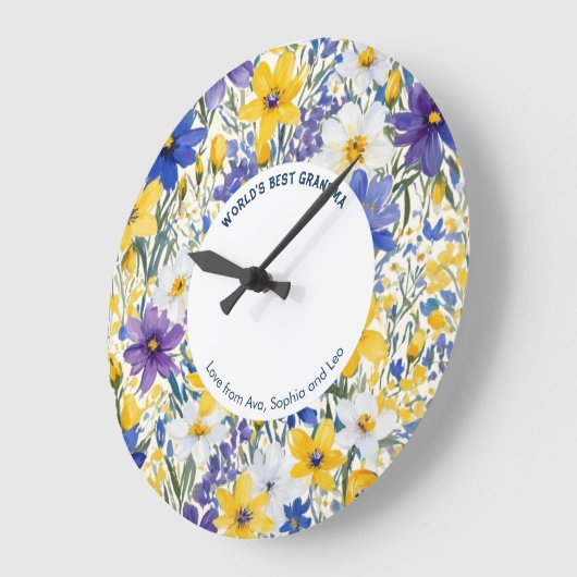 世界のおばあちゃん最高ののフローラかわいらしパーソナライズされた ラージ壁時計 (傾斜)