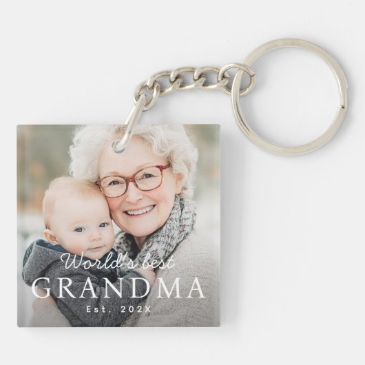 世界のおばあちゃん最高のの祖母のEst Year写真 キーホルダー (裏面)