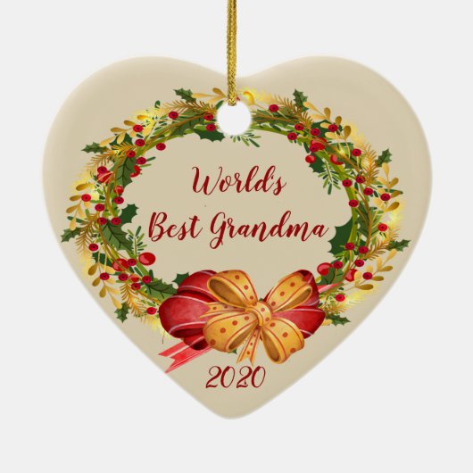世界のおばあちゃん最高のアンティークリースクリスマス セラミックオーナメント (裏面)