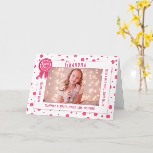 世界のおばあちゃん最高のピンクの写真祖父母の日 カード (黄色い花)