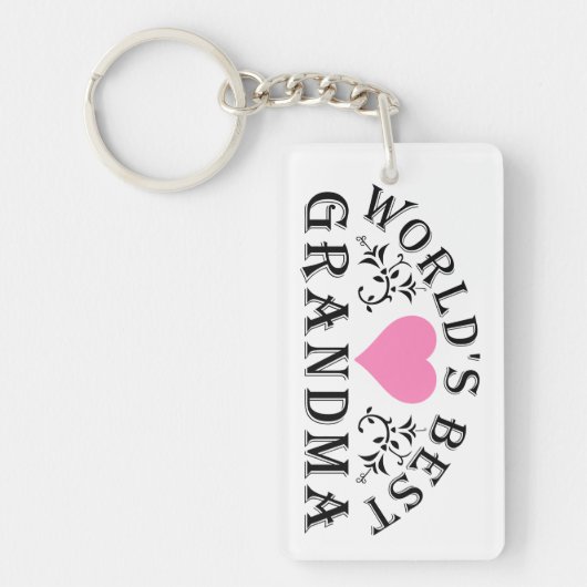 世界のおばあちゃん最高のピンクハート キーホルダー (正面)
