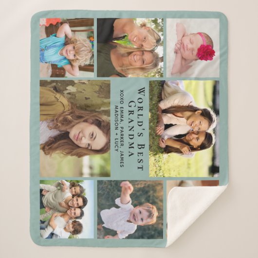 世界のおばあちゃん最高のフォトコラージュセージ シェルパブランケット (正面)