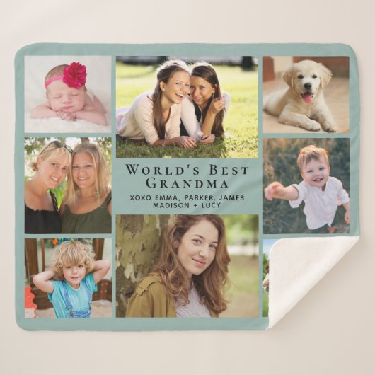 世界のおばあちゃん最高のフォトコラージュセージ シェルパブランケット (正面(横))