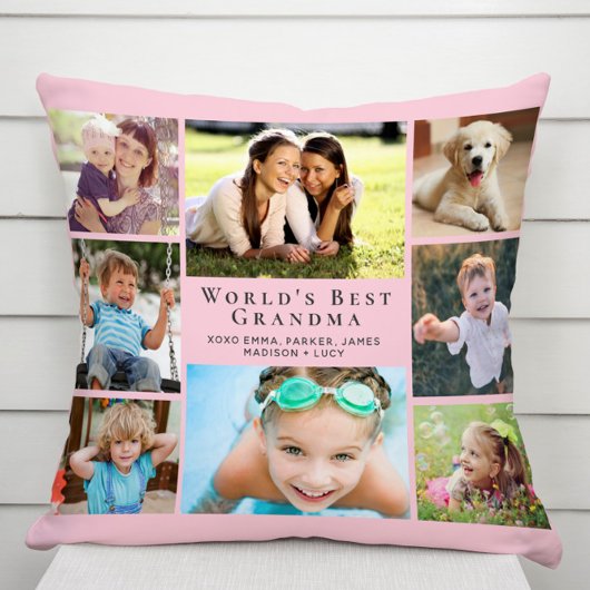 世界のおばあちゃん最高のフォトコラージュピンク クッション