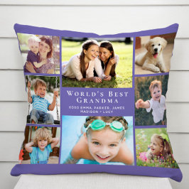 世界のおばあちゃん最高のフォトコラージュ紫 クッション