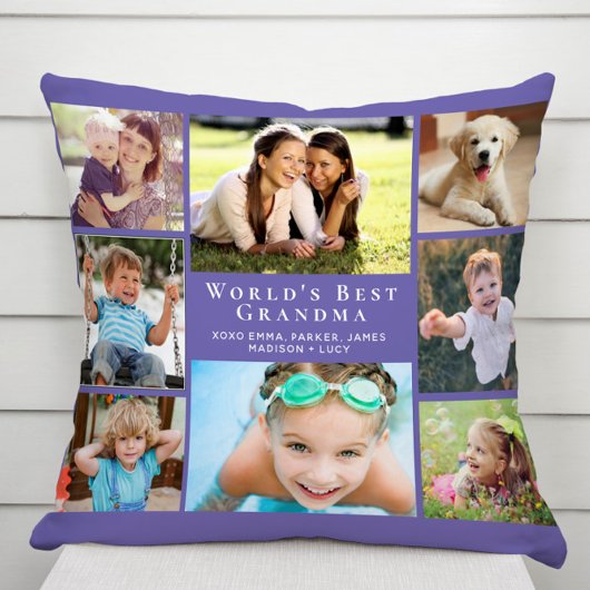 世界のおばあちゃん最高のフォトコラージュ紫 クッション