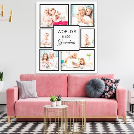 世界のおばあちゃん最高の孫6フォトコラージュ キャンバスプリント (インサイチュ (リビング))