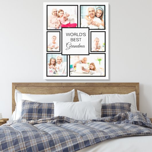 世界のおばあちゃん最高の孫6フォトコラージュ キャンバスプリント (インサイチュ (寝室))