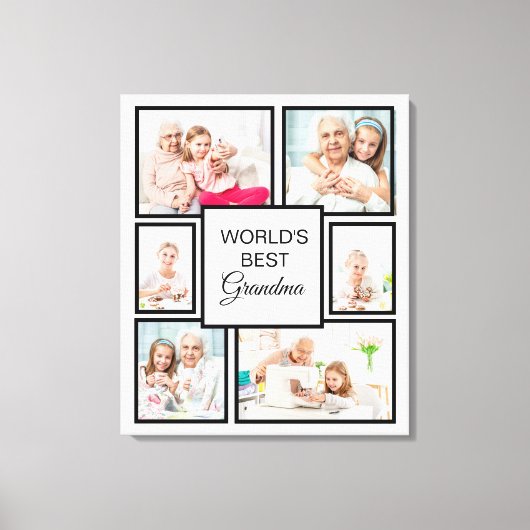 世界のおばあちゃん最高の孫6フォトコラージュ キャンバスプリント (正面)
