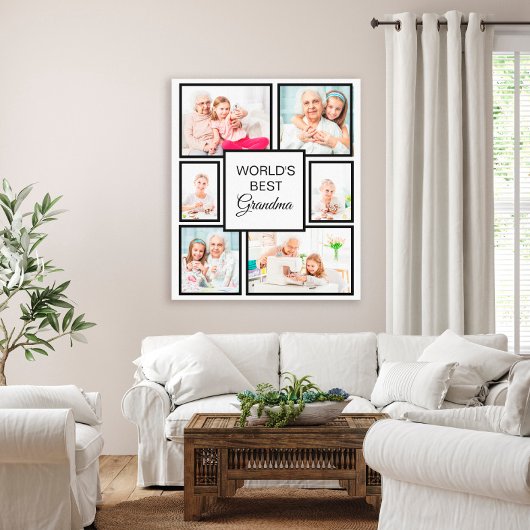 世界のおばあちゃん最高の孫6フォトコラージュ キャンバスプリント