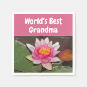 世界のおばあちゃん最高の鮮やかなピンクの水のユリの花 スタンダードカクテルナプキン (正面)