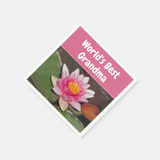 世界のおばあちゃん最高の鮮やかなピンクの水のユリの花 スタンダードカクテルナプキン (角)