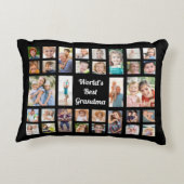 世界のおばあちゃん最高の32家族フォトコラージブラック アクセントクッション (裏面)