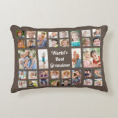 世界のおばあちゃん最高の32家族フォトコラージュブラウン アクセントクッション (正面)