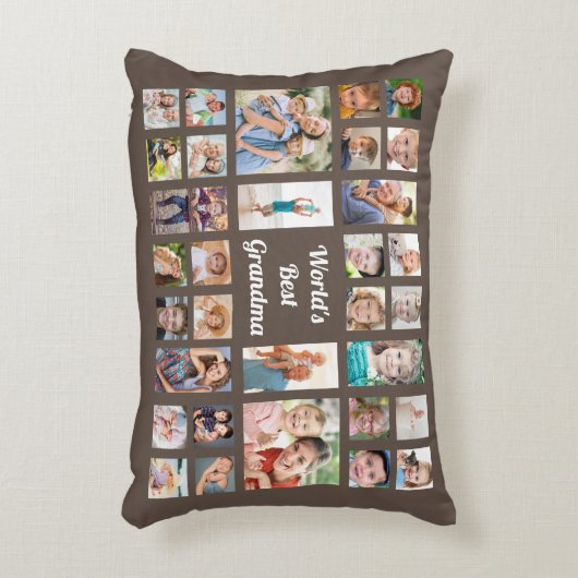 世界のおばあちゃん最高の32家族フォトコラージュブラウン アクセントクッション (正面(垂直))