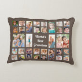世界のおばあちゃん最高の32家族フォトコラージュブラウン アクセントクッション (裏面)