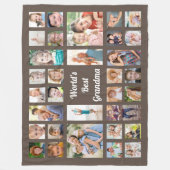 世界のおばあちゃん最高の32家族フォトコラージュブラウン フリースブランケット (正面)