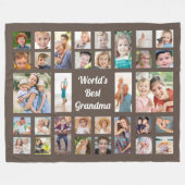 世界のおばあちゃん最高の32家族フォトコラージュブラウン フリースブランケット (正面(横))