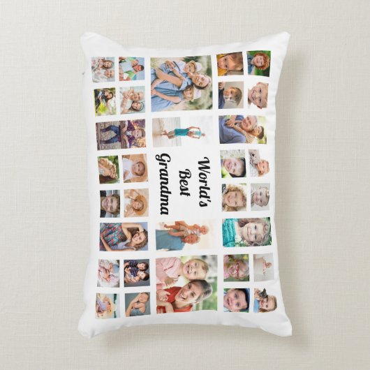 世界のおばあちゃん最高の32家族写真コラージホワイト アクセントクッション (正面(垂直))