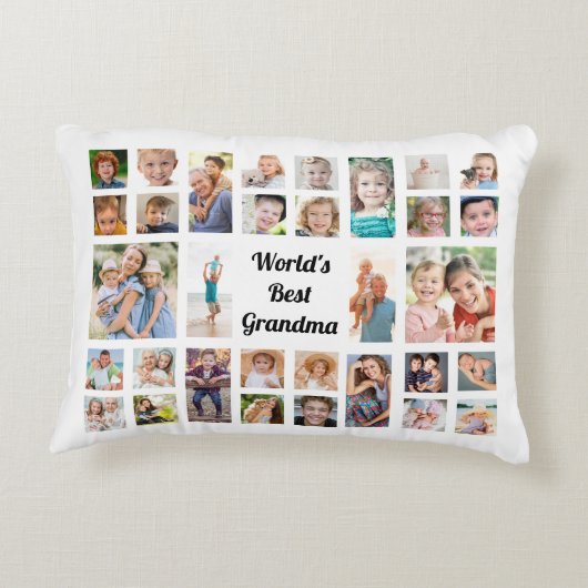 世界のおばあちゃん最高の32家族写真コラージホワイト アクセントクッション (裏面)