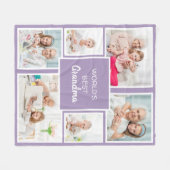 世界のおばあちゃん最高の6フォトコラージパープル フリースブランケット (正面(横))