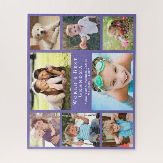 世界のおばあちゃん最高の8フォトコラージュパープル ジグソーパズル (縦)